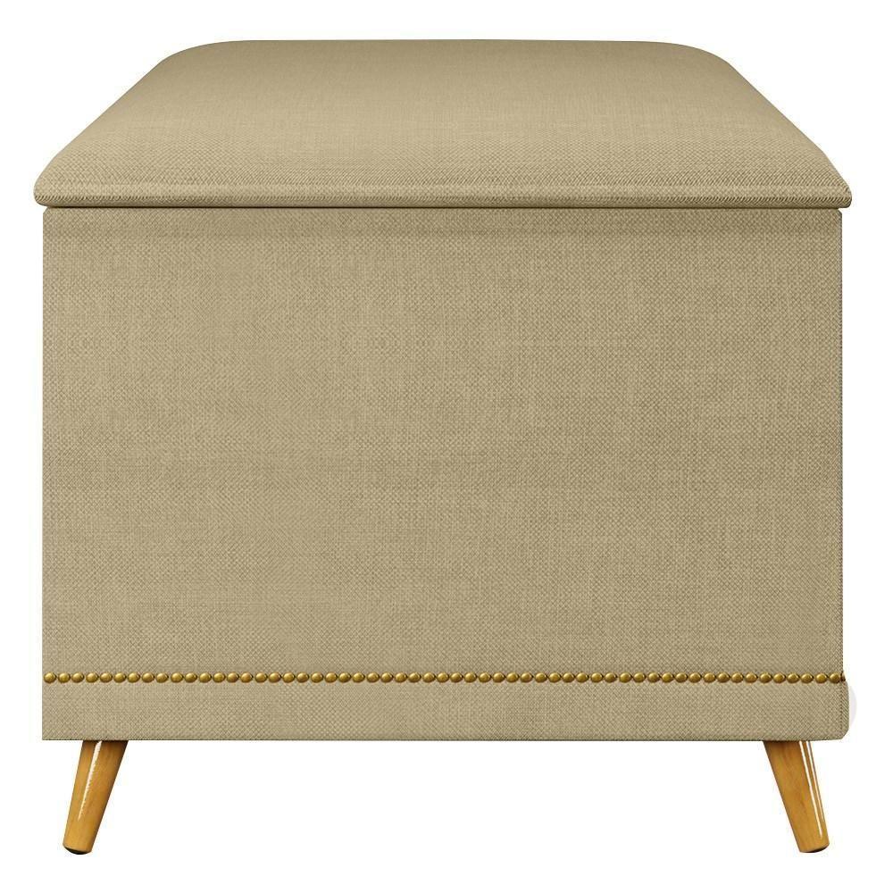 Calçadeira Baú Solteiro 90cm Com Tachas Imperial J02 Linho Areia - Mpozenato - 6