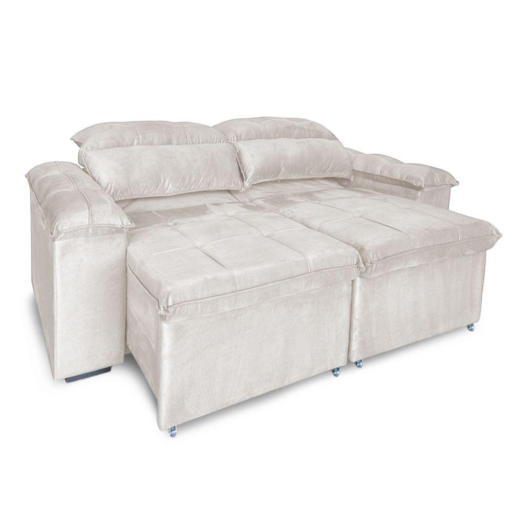 Sofá Retrátil E Reclinável 3 Lugares Verona 1,80m - élpis Móveis Veludo Bege - 2