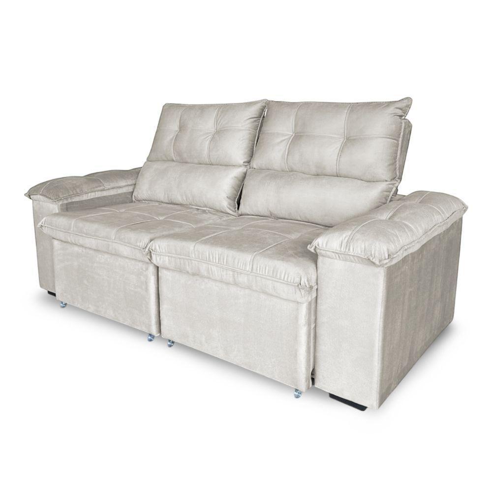 Sofá Retrátil E Reclinável 3 Lugares Verona 1,80m - élpis Móveis Veludo Bege - 5