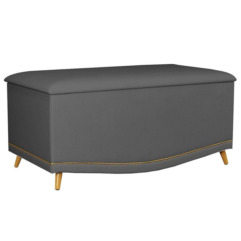 Calçadeira Baú Solteiro 90cm Com Tachas Imperial J02 Veludo Cinza - Mpozenato - 1