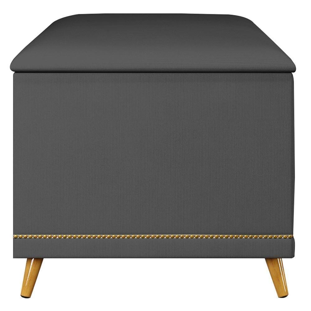 Calçadeira Baú Solteiro 90cm Com Tachas Imperial J02 Veludo Cinza - Mpozenato - 3
