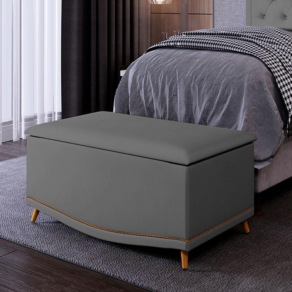 Calçadeira Baú Solteiro 90cm Com Tachas Imperial J02 Veludo Cinza - Mpozenato - 5