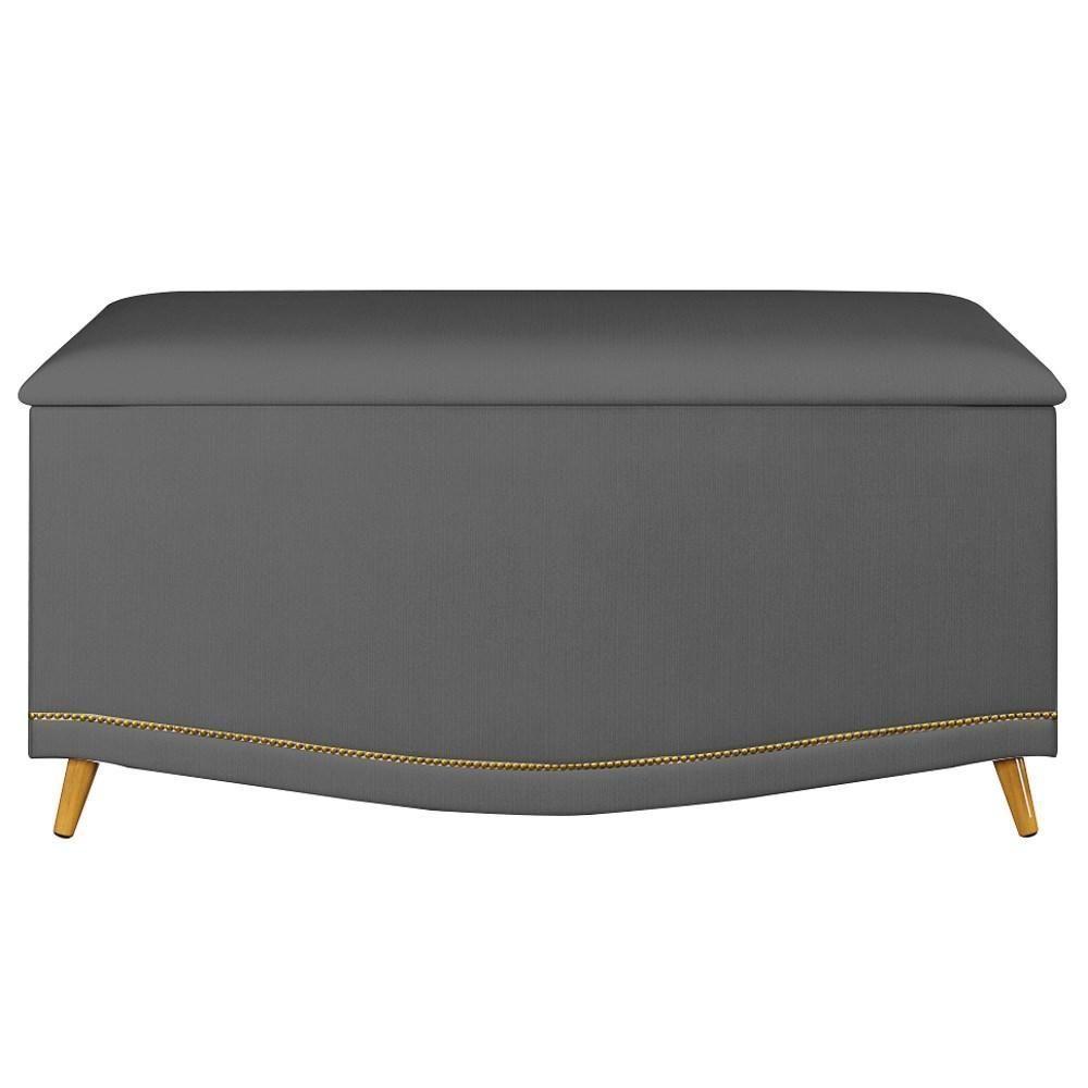Calçadeira Baú Solteiro 90cm Com Tachas Imperial J02 Veludo Cinza - Mpozenato - 6