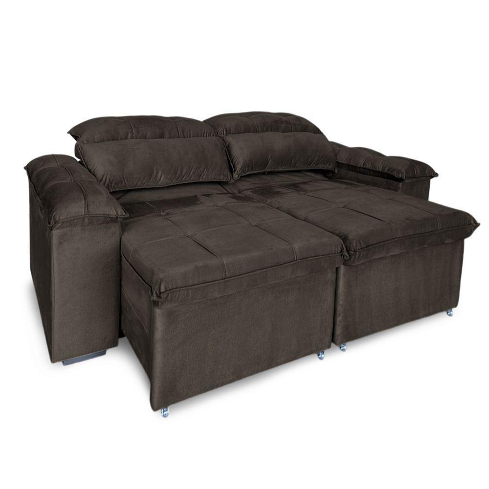 Sofá Retrátil E Reclinável 3 Lugares Verona 2,00m - élpis Móveis Veludo Marrom - 1