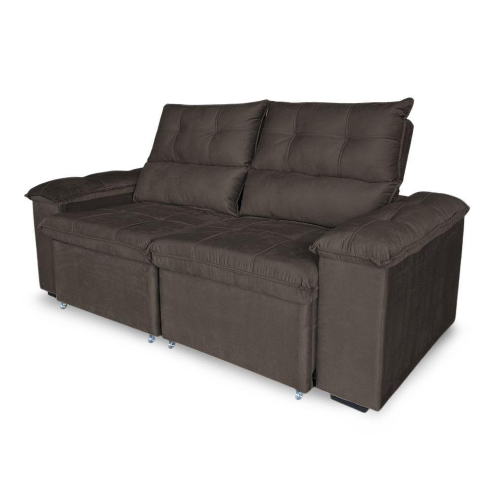 Sofá Retrátil E Reclinável 3 Lugares Verona 2,00m - élpis Móveis Veludo Marrom - 5