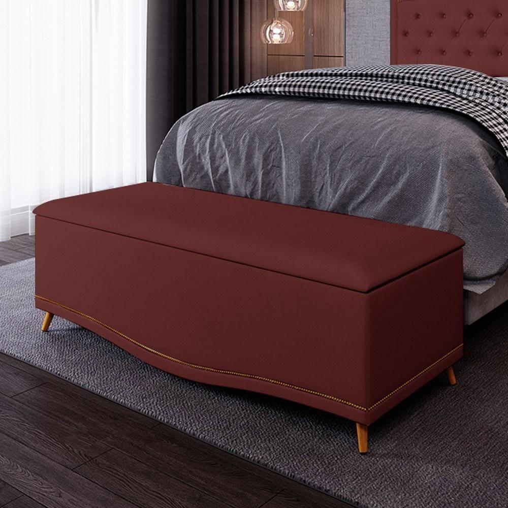 Calçadeira Baú Casal 140cm Com Tachas Imperial J02 Veludo Vinho - Mpozenato - 2