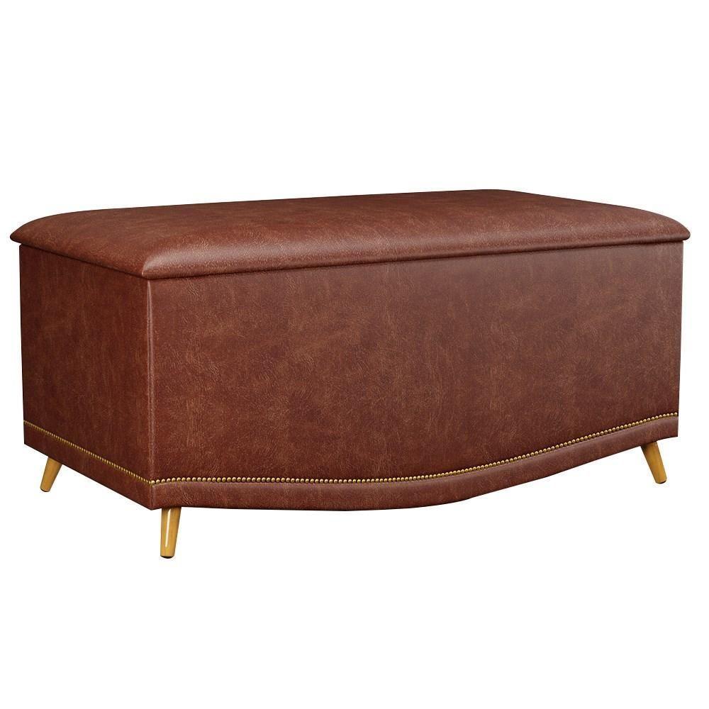 Calçadeira Baú Solteiro 90cm Com Tachas Imperial J02 Facto Marrom - Mpozenato - 1