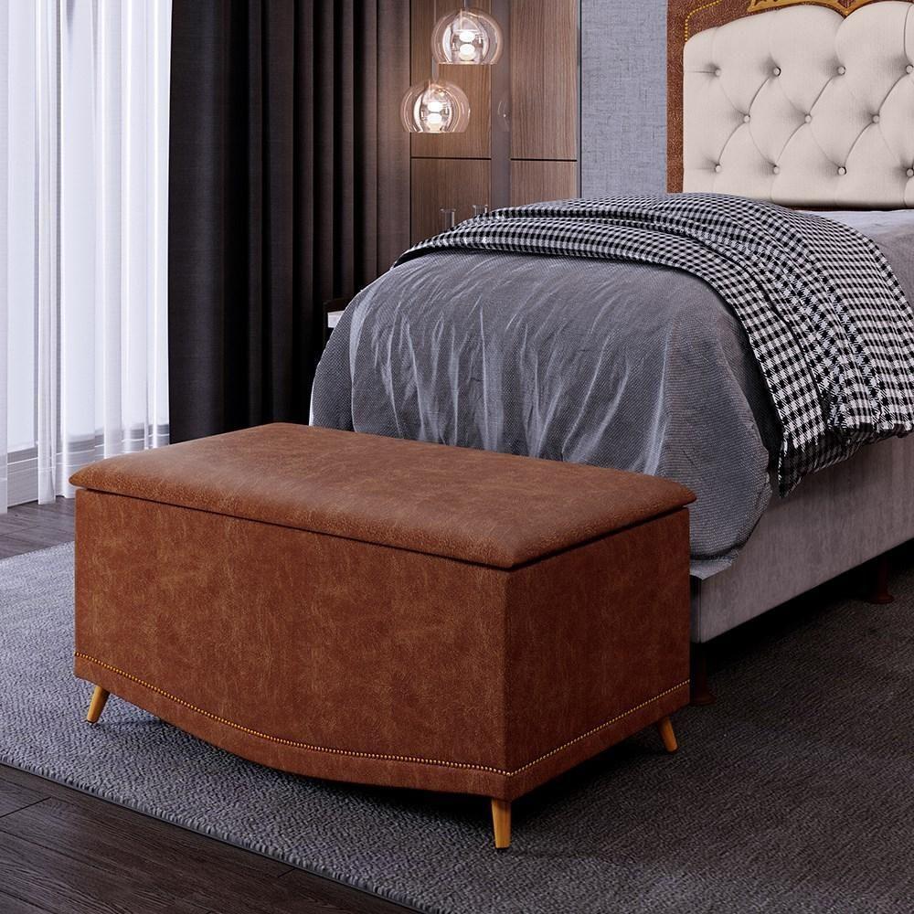 Calçadeira Baú Solteiro 90cm Com Tachas Imperial J02 Facto Marrom - Mpozenato - 2