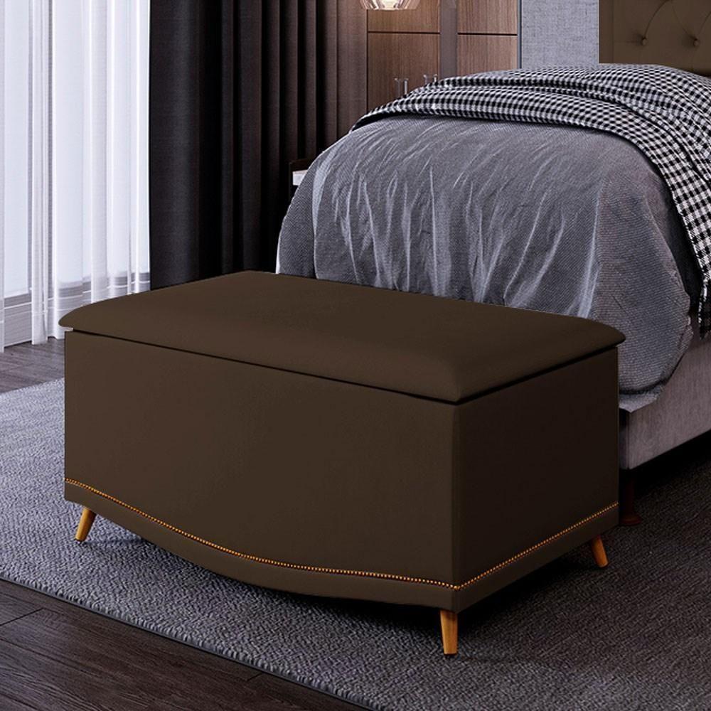 Calçadeira Baú Solteiro 90cm Com Tachas Imperial J02 Veludo Chocolate - Mpozenato - 2