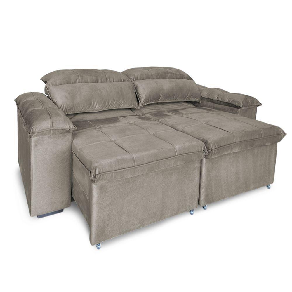 Sofá Retrátil E Reclinável 3 Lugares Verona 2,00m - élpis Móveis Veludo Cappuccino - 4