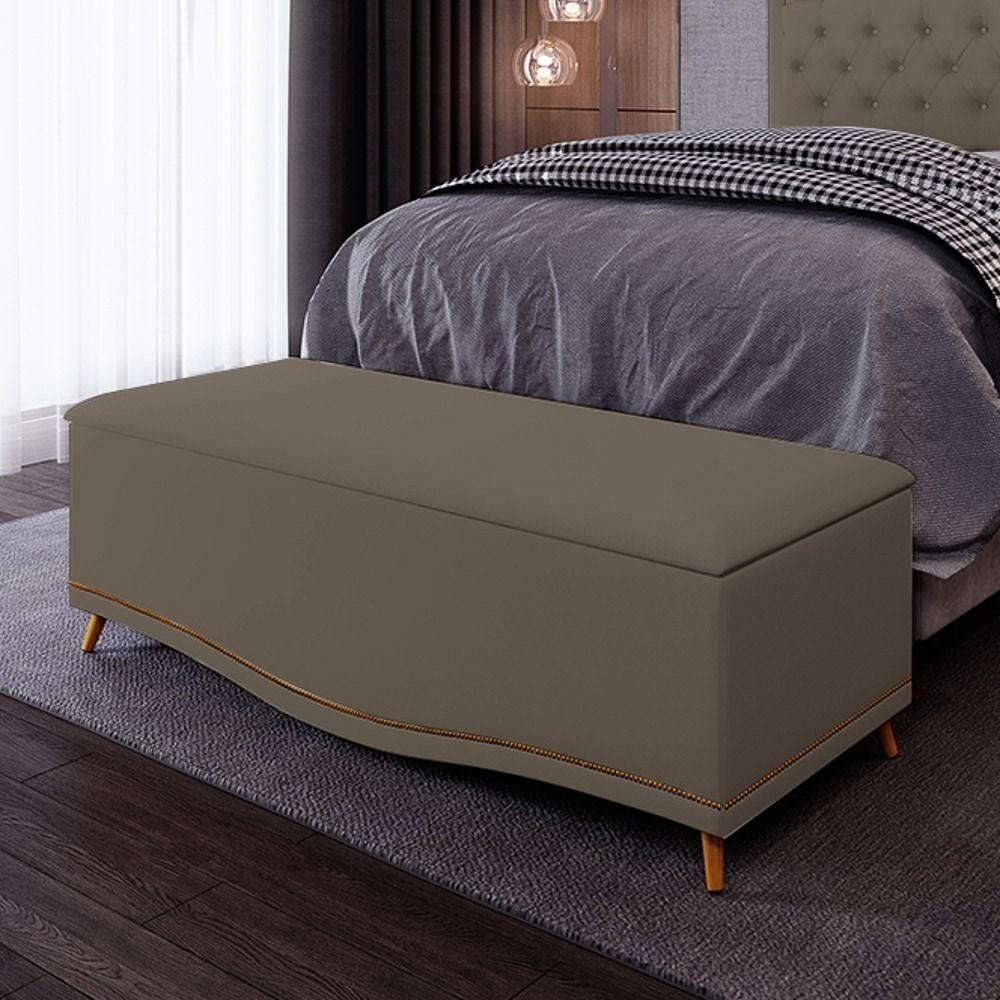 Calçadeira Baú King 195cm Com Tachas Imperial J02 Sintético Areia - Mpozenato - 3