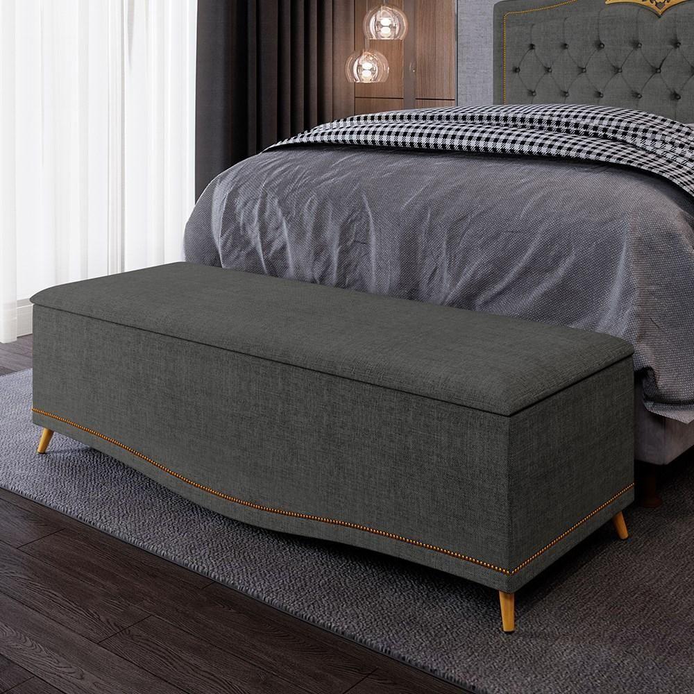 Calçadeira Baú Casal 140cm Com Tachas Imperial J02 Linho Grafite - Mpozenato - 2