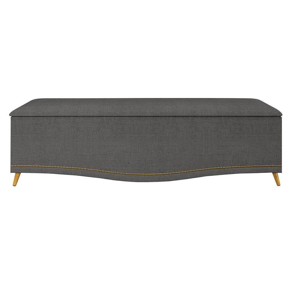 Calçadeira Baú Casal 140cm Com Tachas Imperial J02 Linho Grafite - Mpozenato - 3