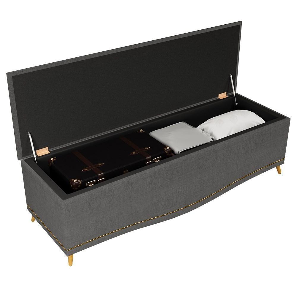 Calçadeira Baú Casal 140cm Com Tachas Imperial J02 Linho Grafite - Mpozenato - 4