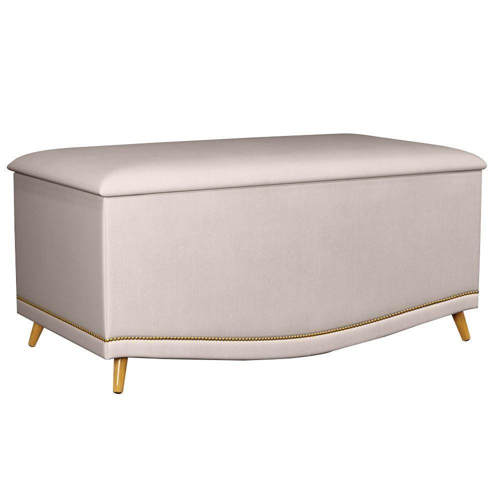 Calçadeira Baú Solteiro 90cm Com Tachas Imperial J02 Veludo Bege - Mpozenato - 1