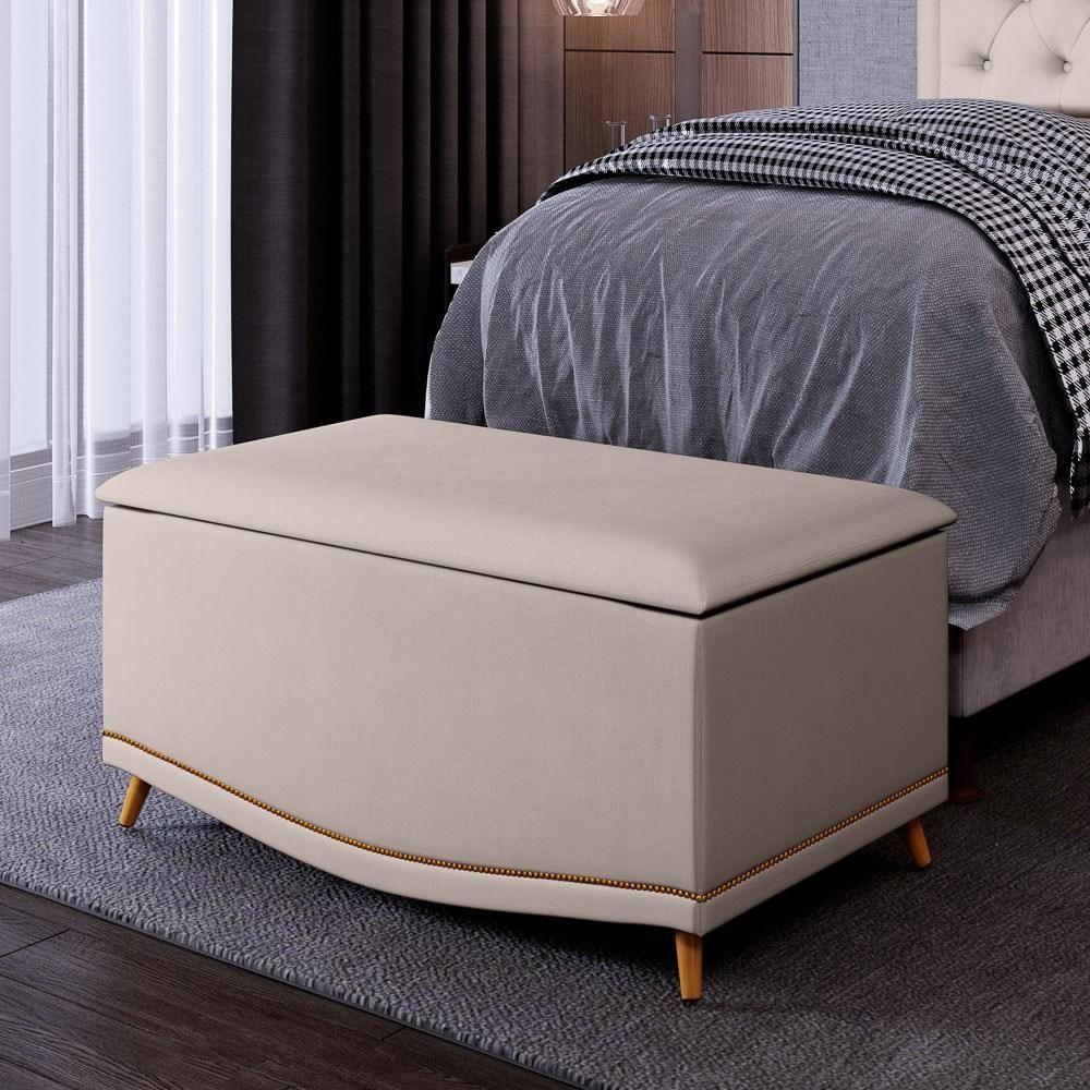 Calçadeira Baú Solteiro 90cm Com Tachas Imperial J02 Veludo Bege - Mpozenato - 2