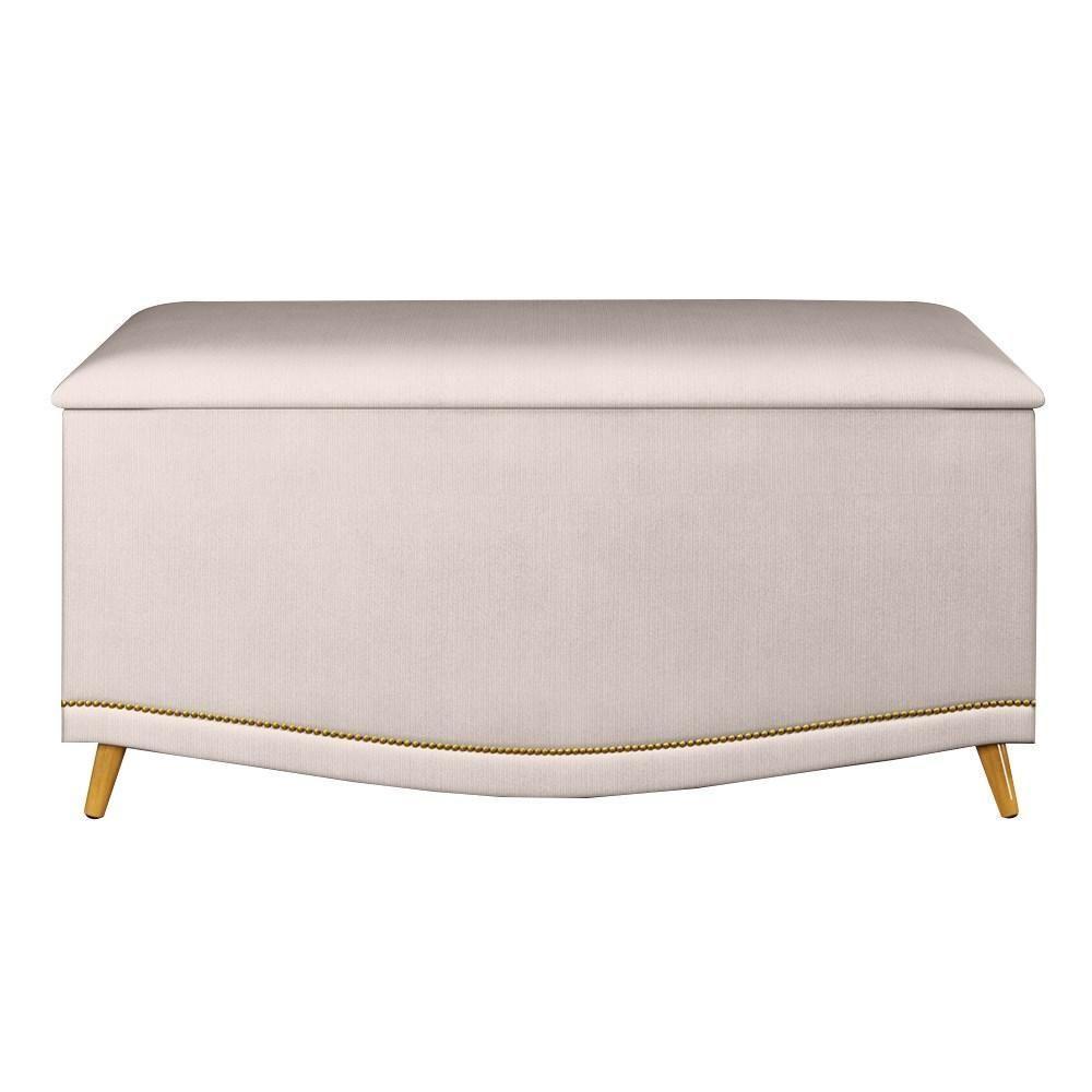 Calçadeira Baú Solteiro 90cm Com Tachas Imperial J02 Veludo Bege - Mpozenato - 3