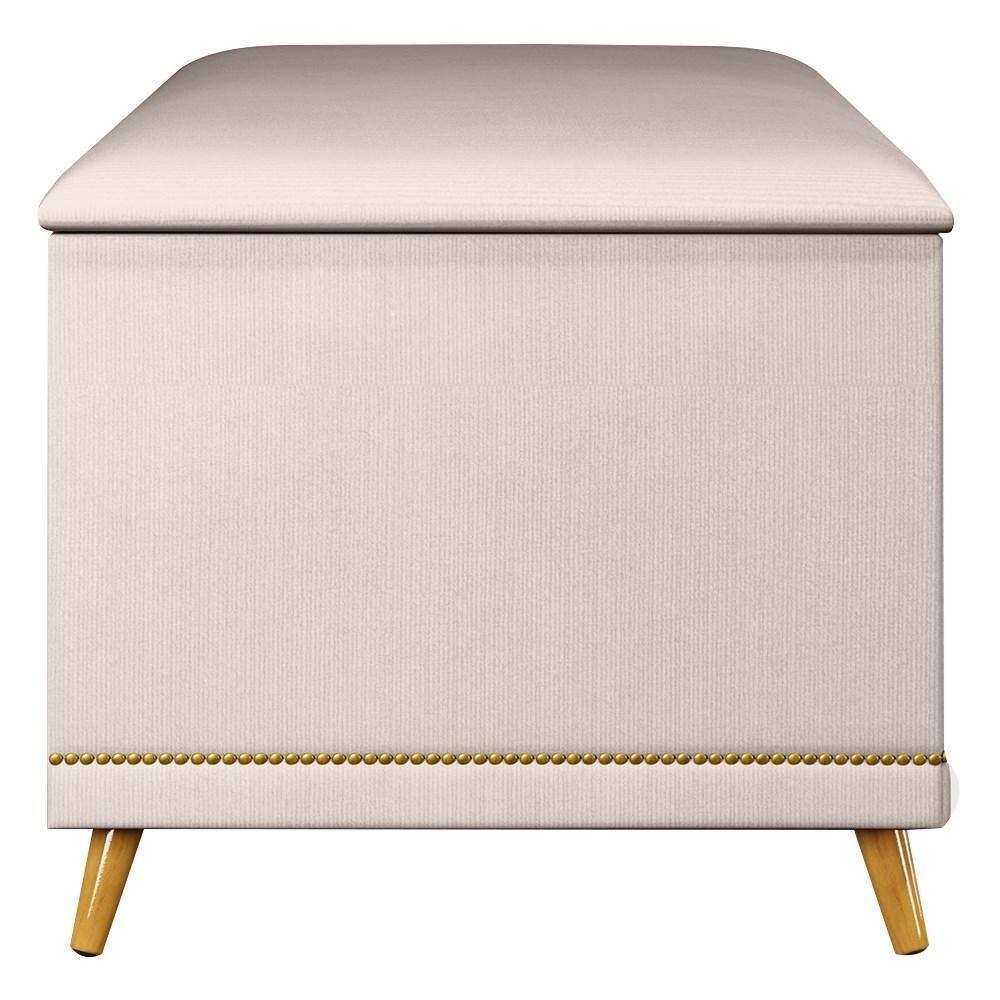 Calçadeira Baú Solteiro 90cm Com Tachas Imperial J02 Veludo Bege - Mpozenato - 6