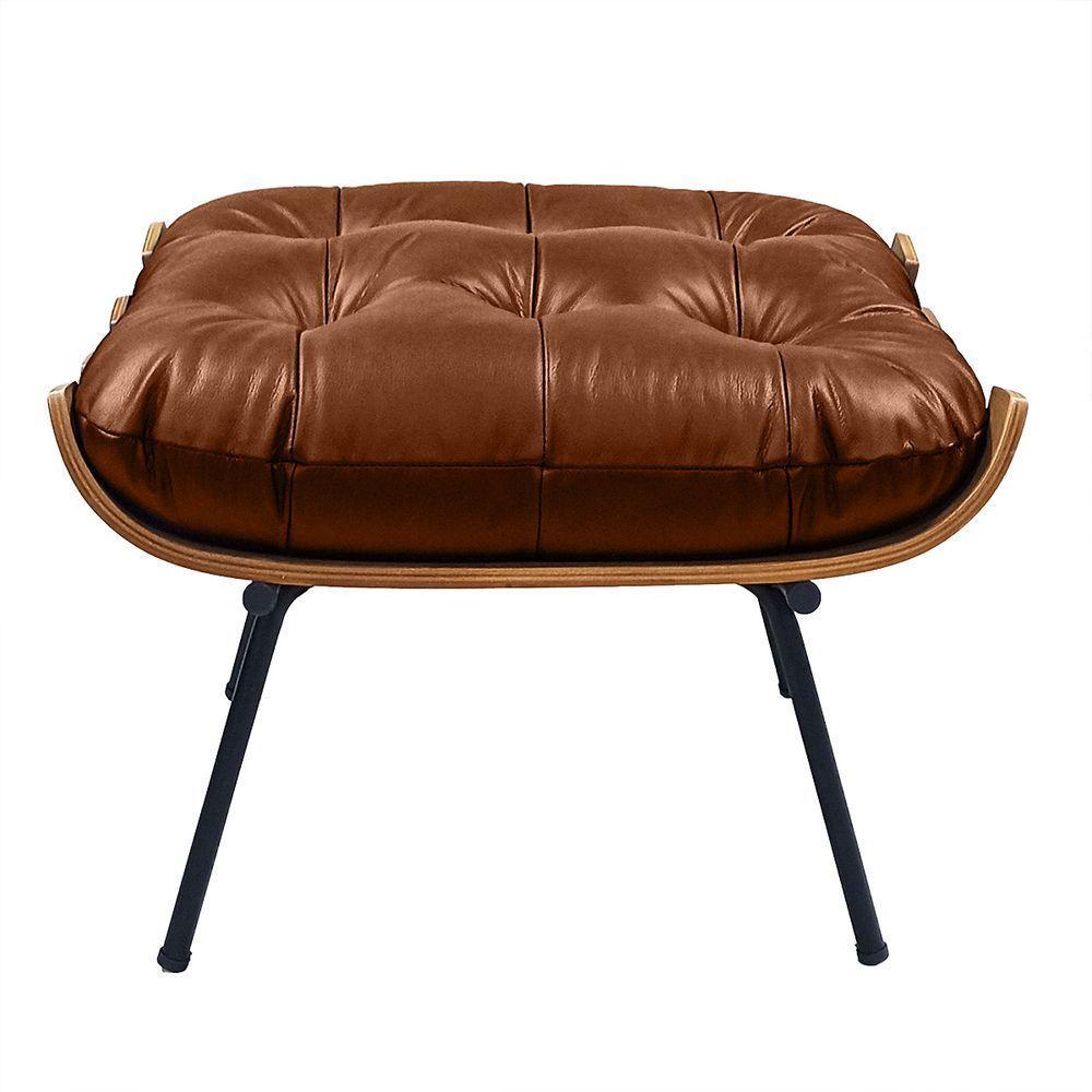 Poltrona Costela Com Puff Em Couro Legítimo - élpis Móveis Conhaque Com Brilho - 6