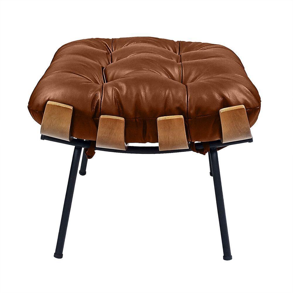Poltrona Costela Com Puff Em Couro Legítimo - élpis Móveis Conhaque Com Brilho - 7