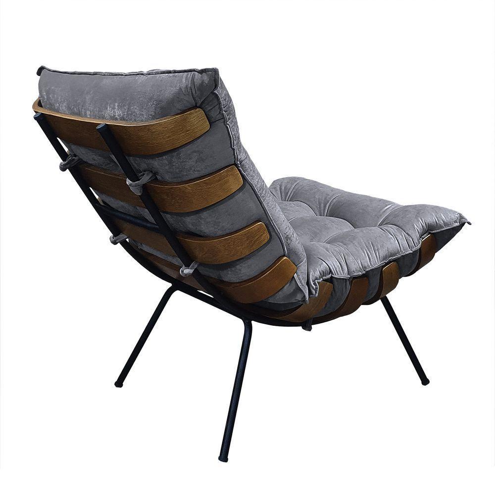 Poltrona Costela Com Puff Em Linho Ou Veludo - élpis Móveis Veludo Grafite - 6