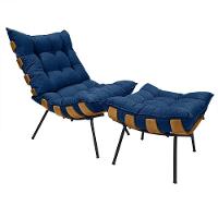 Poltrona Costela Com Puff Em Linho Ou Veludo - élpis Móveis Linho Azul - 1