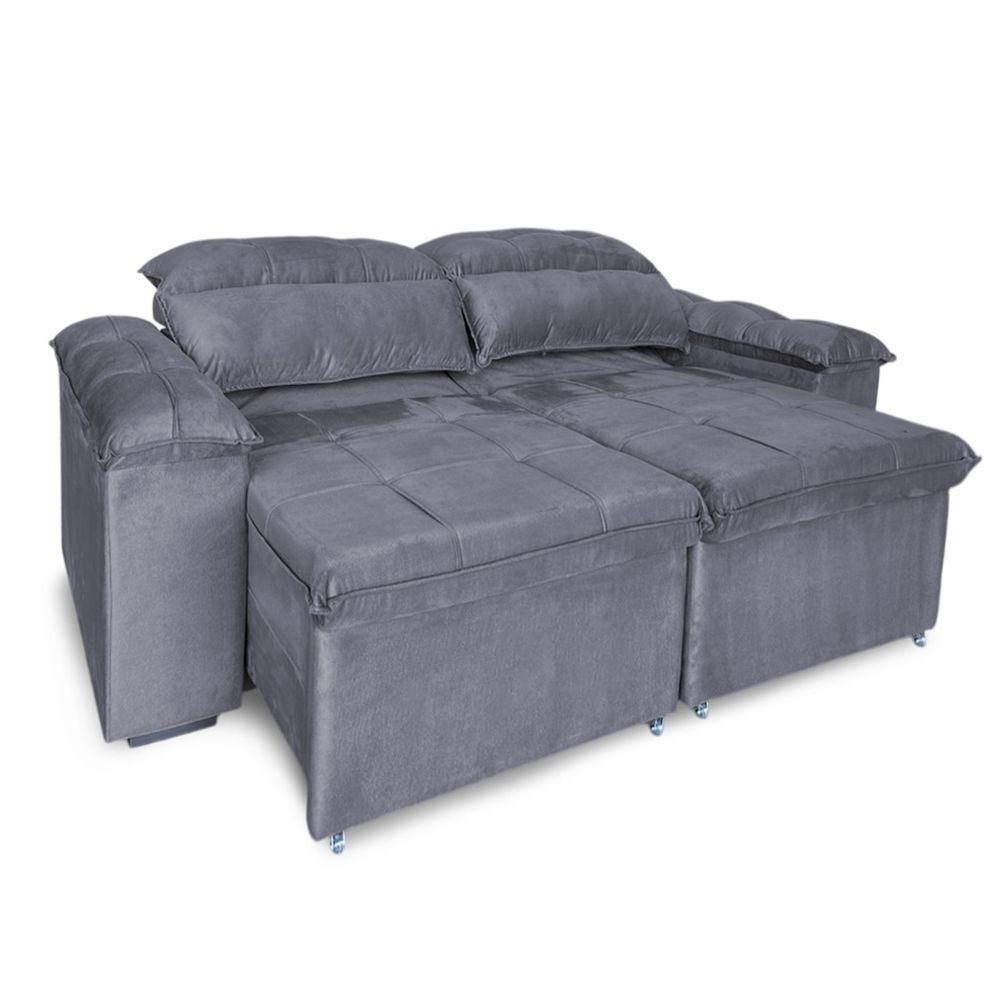 Sofá Retrátil E Reclinável 3 Lugares Verona 1,80m - élpis Móveis Veludo Cinza - 5