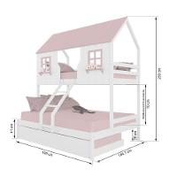 Treliche Casal/ Solteiro Casinha Encantada Madeira Maciça Branco/ Rosa Megamobilia - 3
