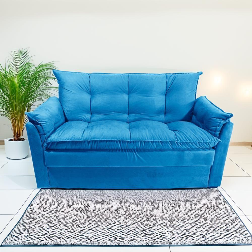 Sofá Small 3 Lugares Conforto 160cm Suede Azul Herrero Decor Azul - 3