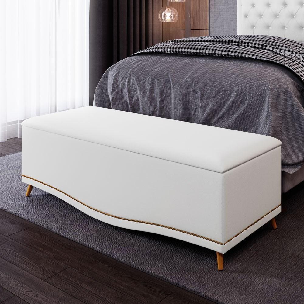 Calçadeira Baú Casal 140cm Com Tachas Imperial J02 Sintético Branco - Mpozenato - 2