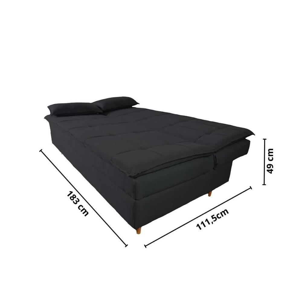 Sofá Cama 3 Lugares 197cm Soho Suede Preto Herrero Decor Preto - 4