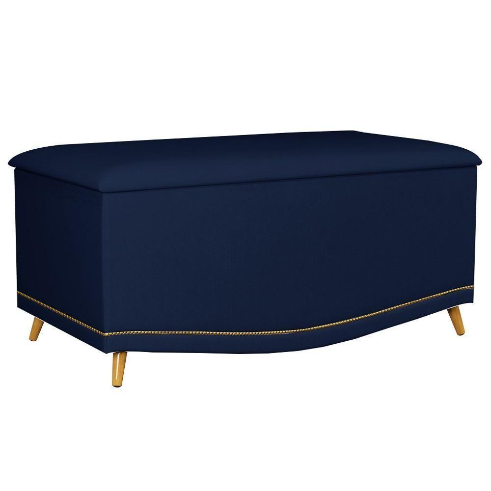 Calçadeira Baú Solteiro 90cm Com Tachas Imperial J02 Veludo Azul - Mpozenato - 1