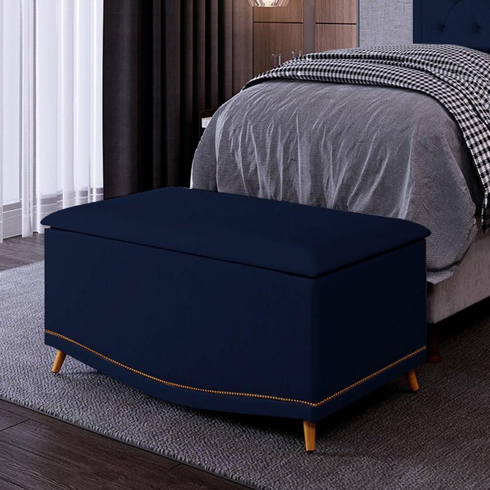 Calçadeira Baú Solteiro 90cm Com Tachas Imperial J02 Veludo Azul - Mpozenato - 2