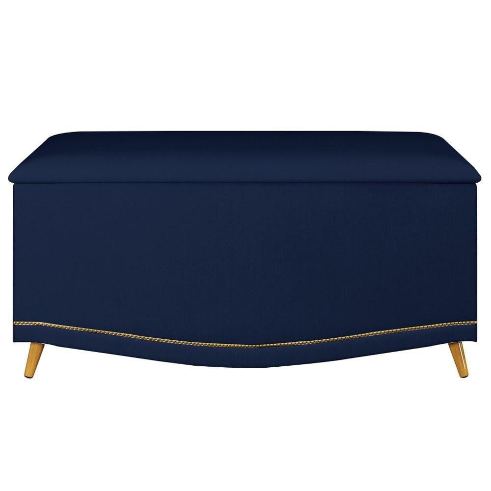 Calçadeira Baú Solteiro 90cm Com Tachas Imperial J02 Veludo Azul - Mpozenato - 3