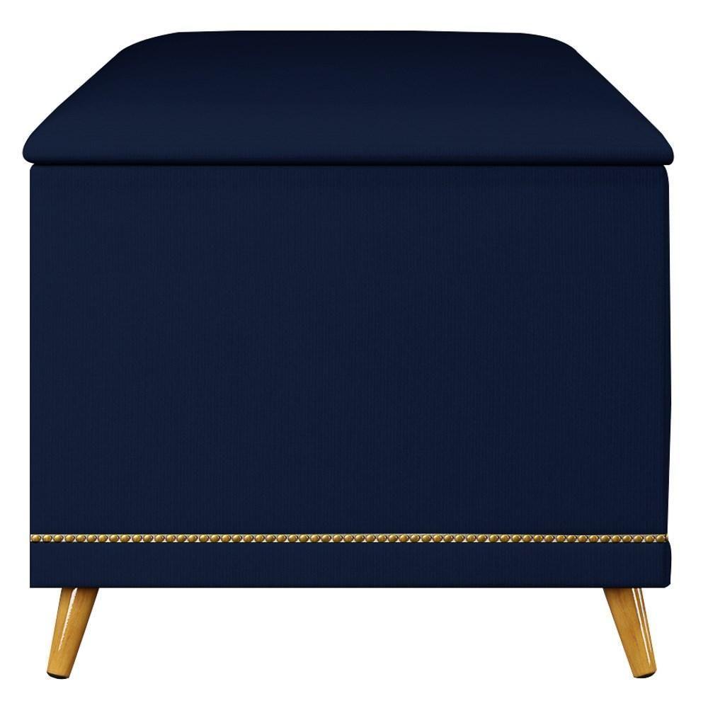 Calçadeira Baú Solteiro 90cm Com Tachas Imperial J02 Veludo Azul - Mpozenato - 6
