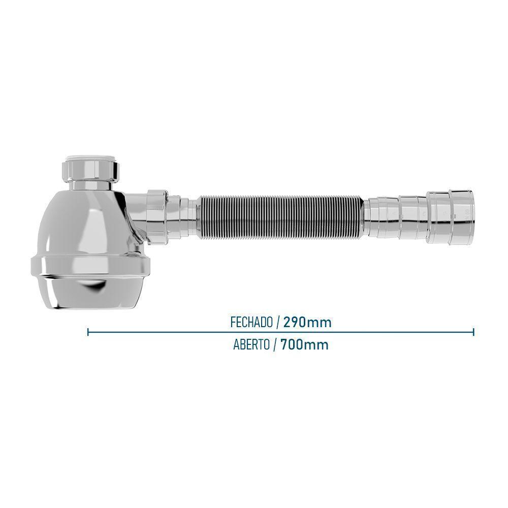 Sifão Sanfonado Extensível Blukit Com Copo 70cm Cromado Universal 031701 - 2
