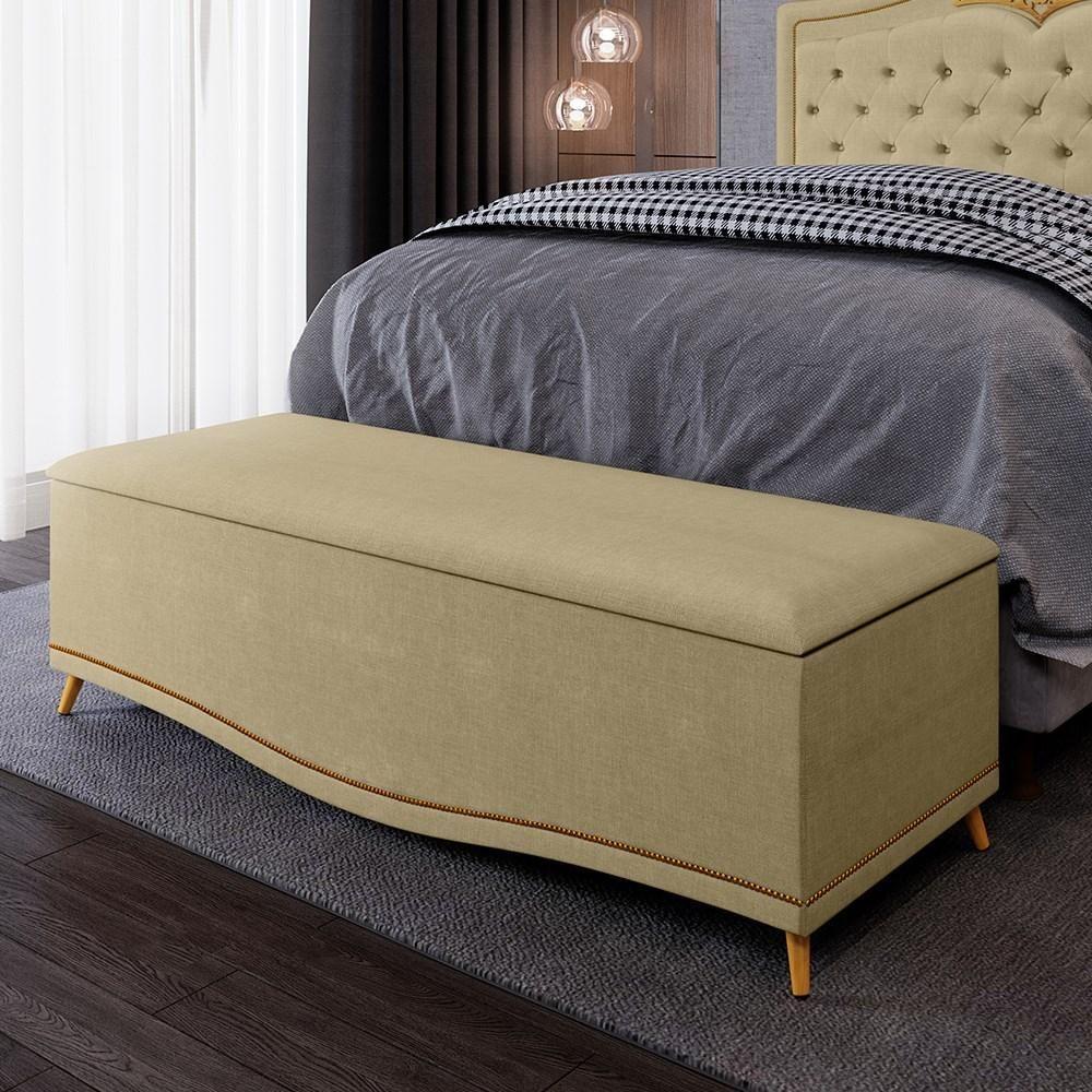 Calçadeira Baú Casal 140cm Com Tachas Imperial J02 Linho Areia - Mpozenato - 3