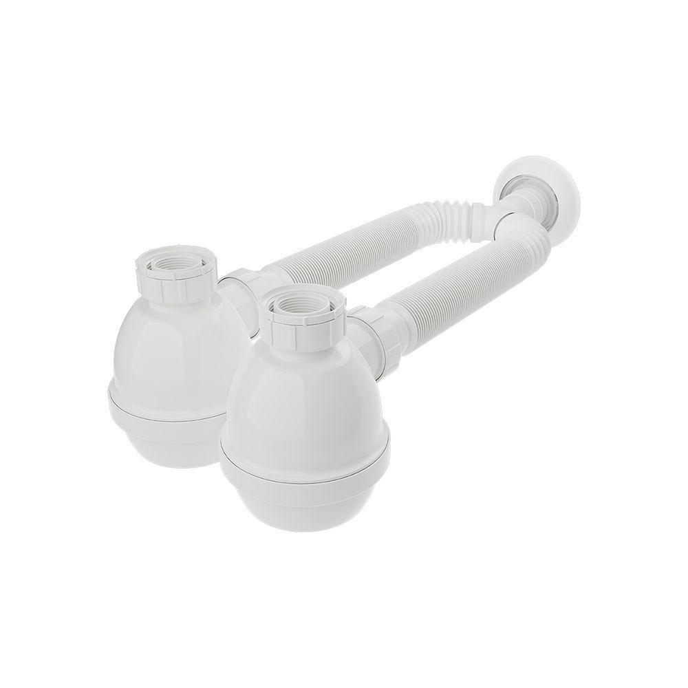 Sifão Duplo Sanfonado Extensível Blukit Com Copo Branco Universal 031307 - 1