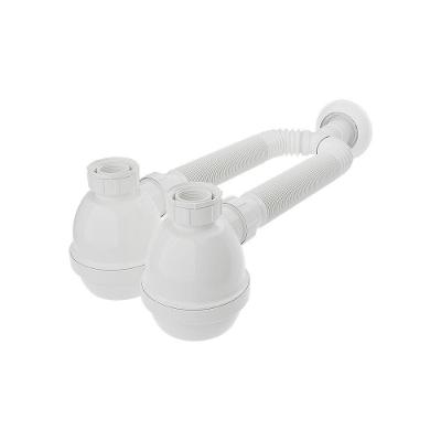 Sifão Duplo Sanfonado Extensível Blukit Com Copo Branco Universal 031307