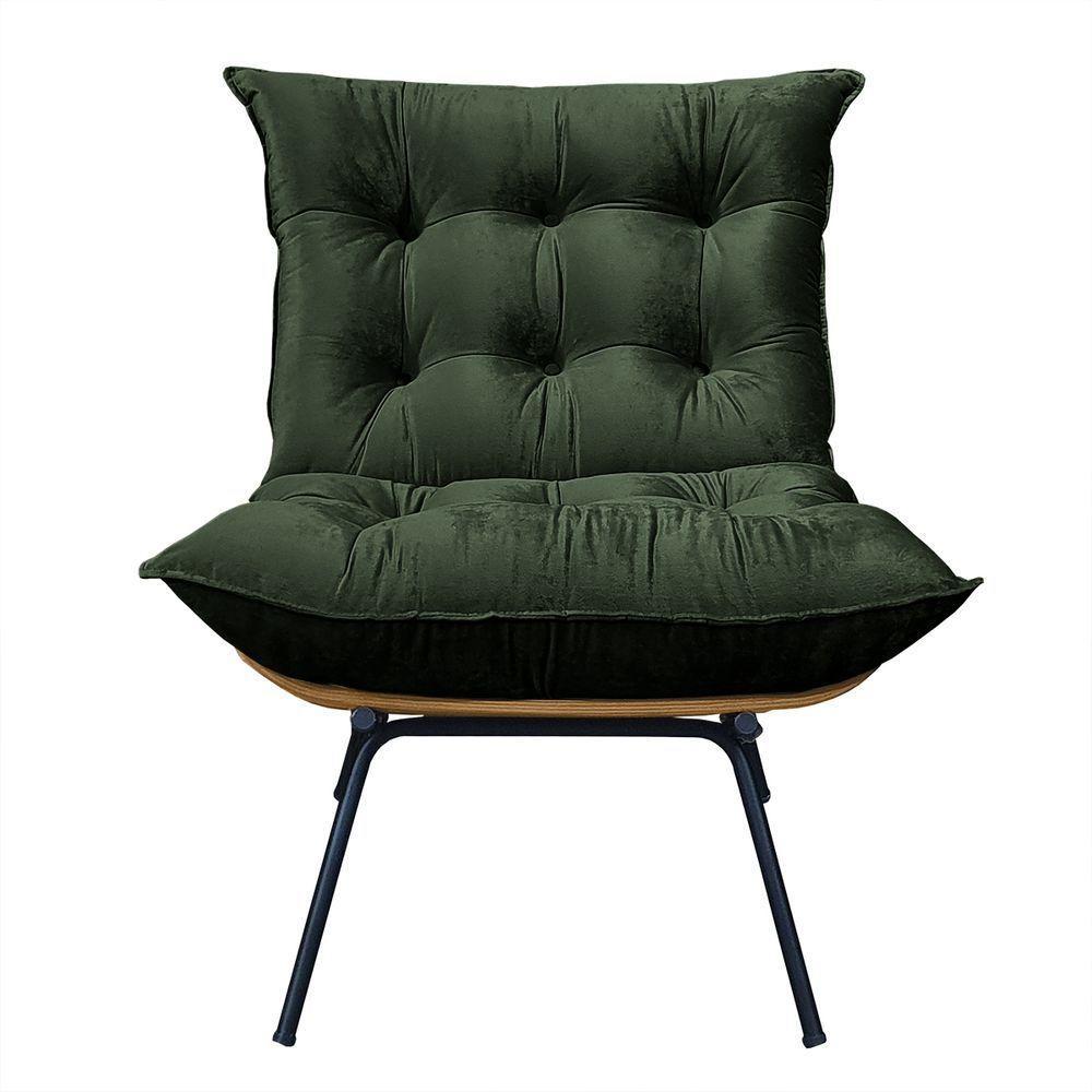 Poltrona Costela Com Puff Em Linho Ou Veludo - élpis Móveis Veludo Verde - 4