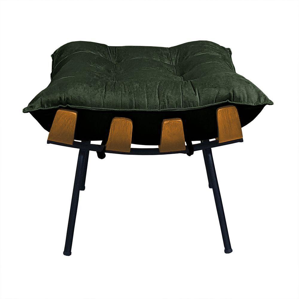 Poltrona Costela Com Puff Em Linho Ou Veludo - élpis Móveis Veludo Verde - 5