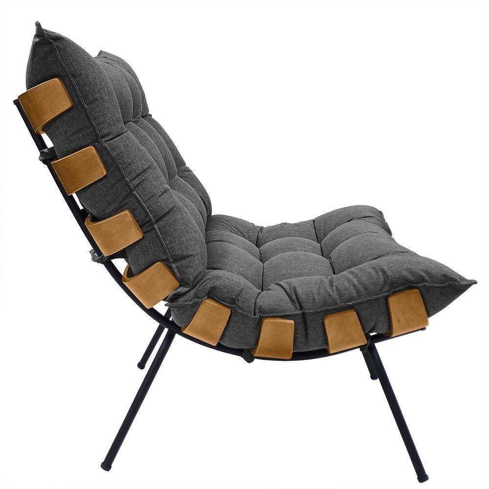 Poltrona Costela Com Puff Em Linho Ou Veludo - élpis Móveis Linho Grafite - 3