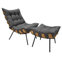 Poltrona Costela Com Puff Em Linho Ou Veludo - élpis Móveis Linho Grafite - 1