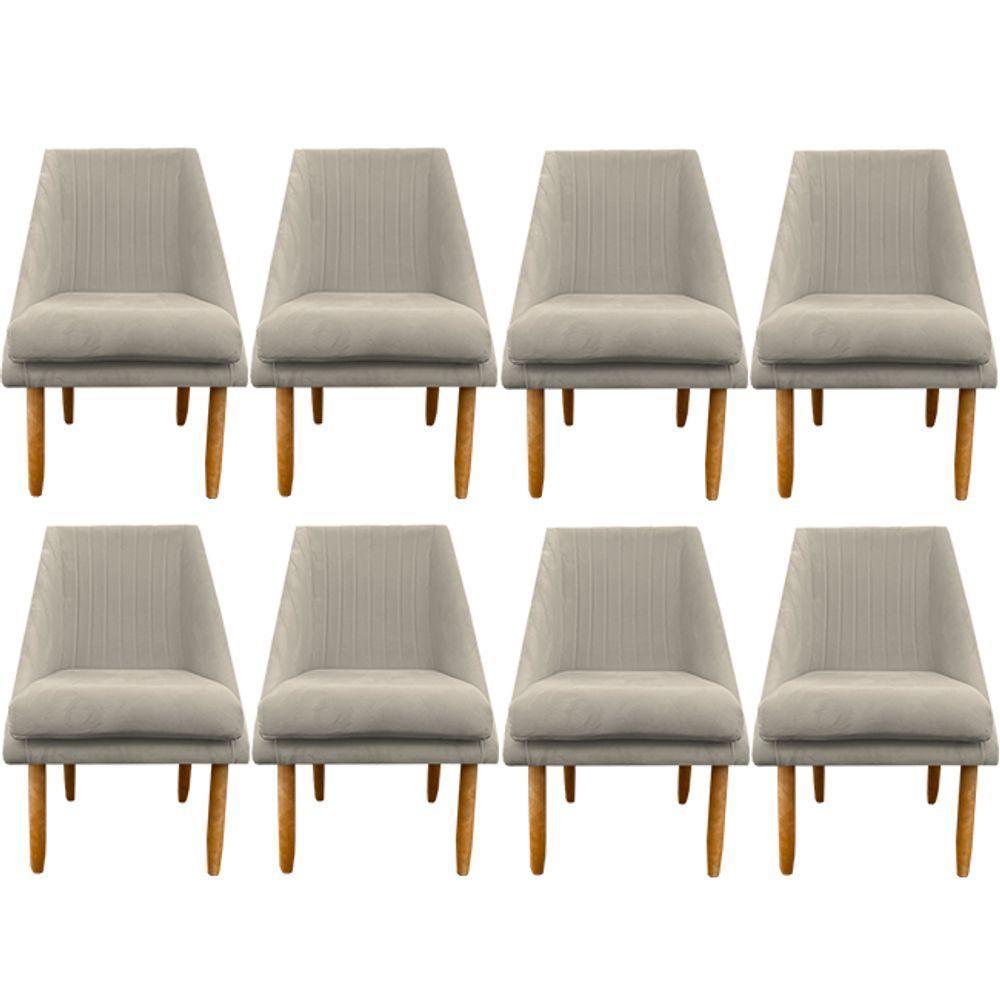 Kit 08 Cadeiras Para Sala De Jantar Ana Pés Palito Suede Bege- D'classe Decor - 1