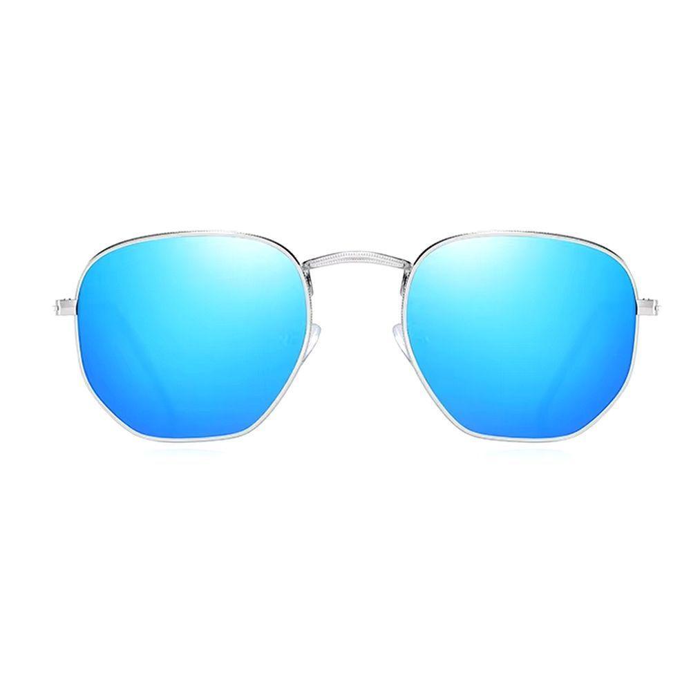 Óculos De Sol Clássico Retro Hexágono Metal Frame Com Proteção Uv400 Azul - 2