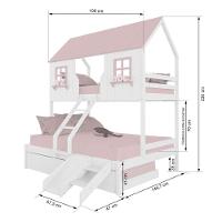 Treliche Casal/ Solteiro Casinha Encantada Com Kit Escada/ Escorregador Madeira Maciça Branco/ Rosa Megamobilia - 3