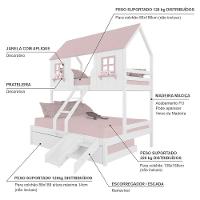 Treliche Casal/ Solteiro Casinha Encantada Com Kit Escada/ Escorregador Madeira Maciça Branco/ Rosa Megamobilia - 4