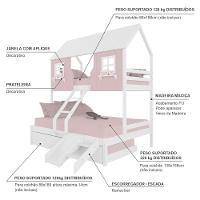 Treliche Casal/ Solteiro Casinha Encantada Com Kit Escada/ Escorregador Madeira Maciça Rosa/ Branco Megamobilia - 3