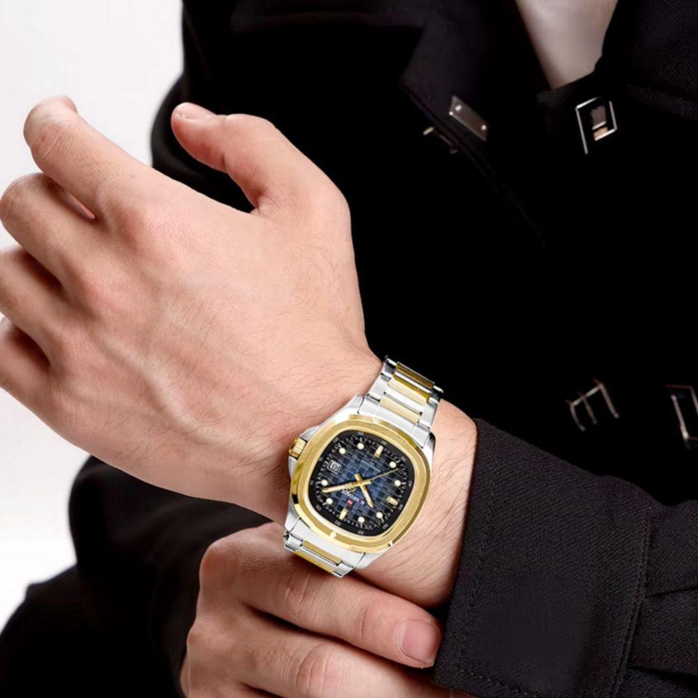 Relógio Pulseira De Aço Inoxidável Luminoso á Prova D´agua Azul Dourado - 4