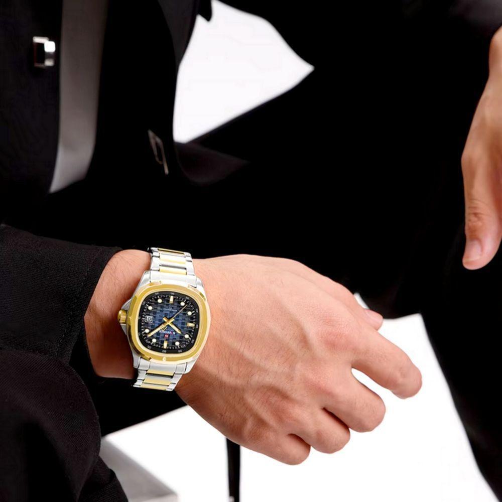 Relógio Pulseira De Aço Inoxidável Luminoso á Prova D´agua Azul Dourado - 5